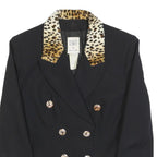 ALLUMETTE Womens Black Leopard Animal Print Button Jacket S Polyester Blend
