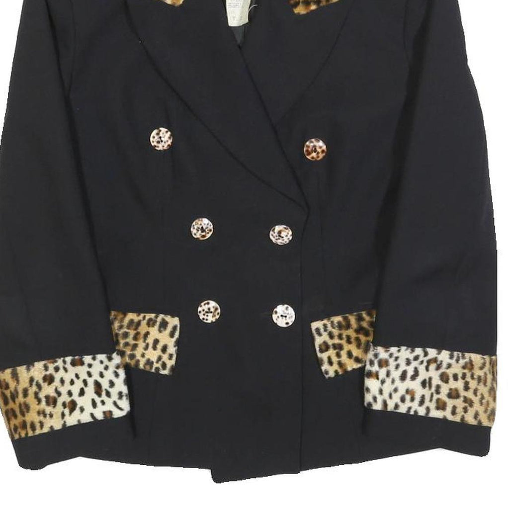 ALLUMETTE Womens Black Leopard Animal Print Button Jacket S Polyester Blend