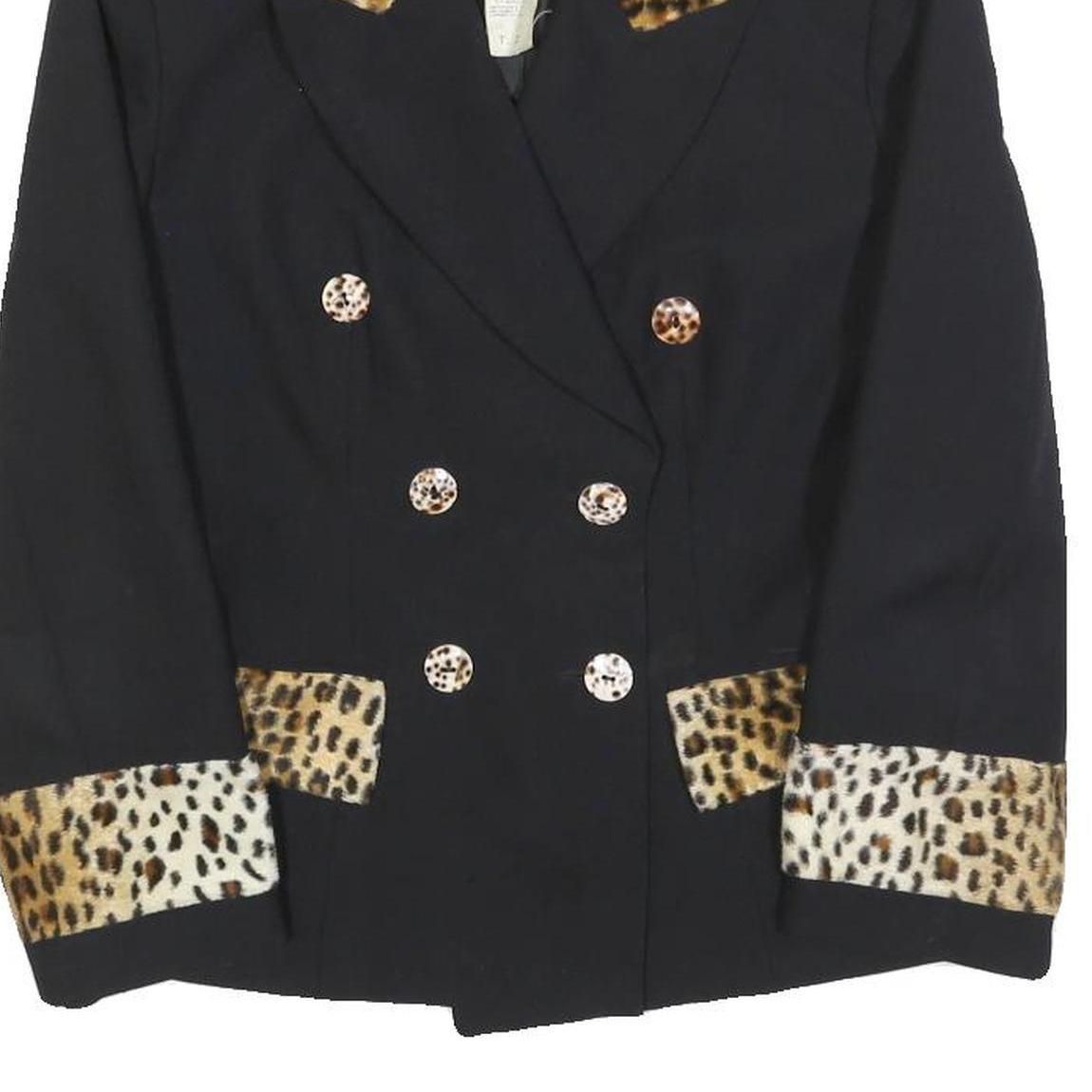ALLUMETTE Womens Black Leopard Animal Print Button Jacket S Polyester Blend