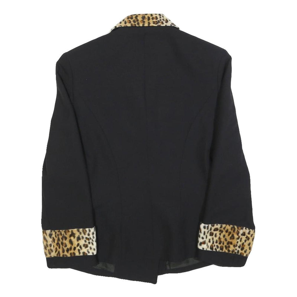 ALLUMETTE Womens Black Leopard Animal Print Button Jacket S Polyester Blend