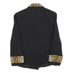 ALLUMETTE Womens Black Leopard Animal Print Button Jacket S Polyester Blend