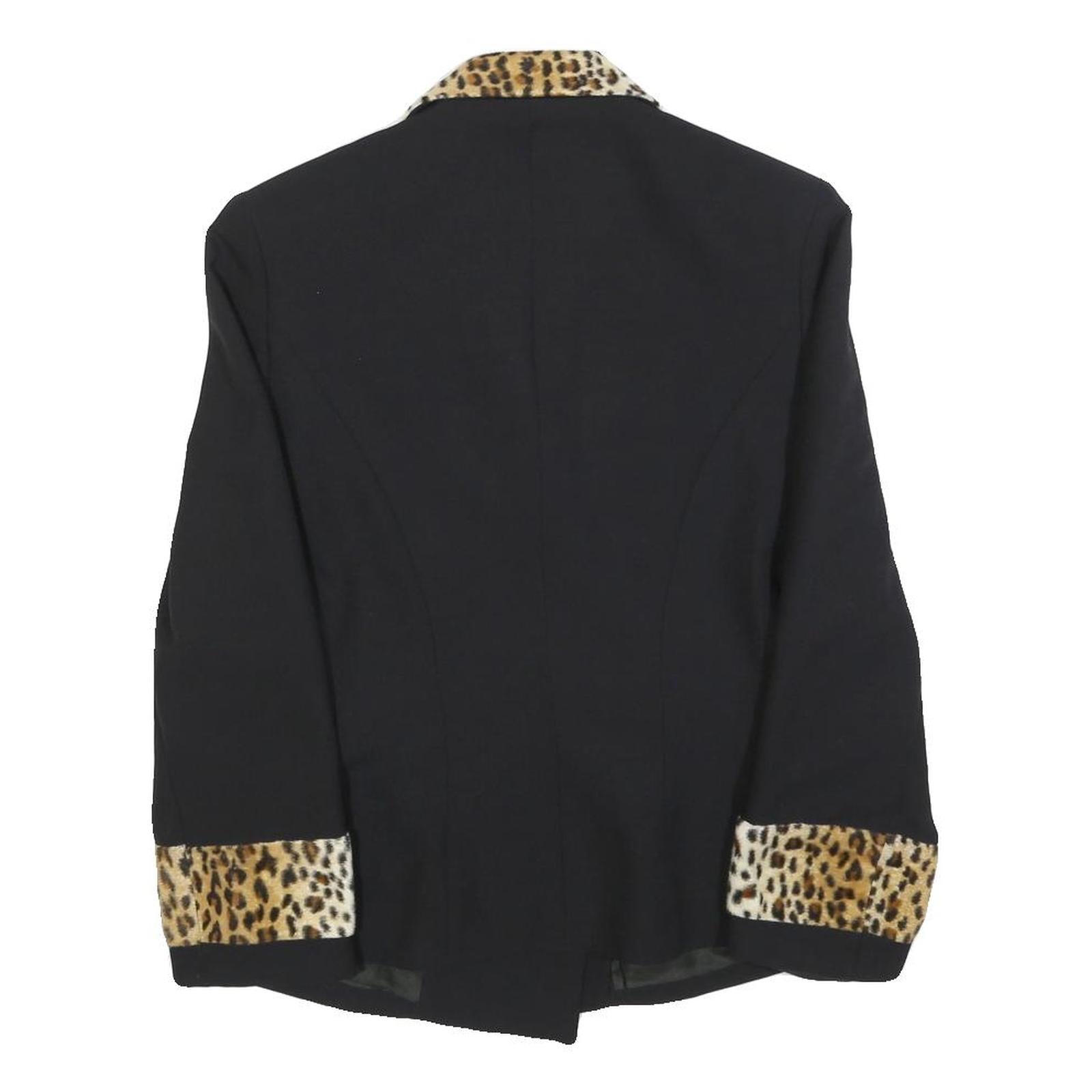 ALLUMETTE Womens Black Leopard Animal Print Button Jacket S Polyester Blend