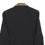 ALLUMETTE Womens Black Leopard Animal Print Button Jacket S Polyester Blend