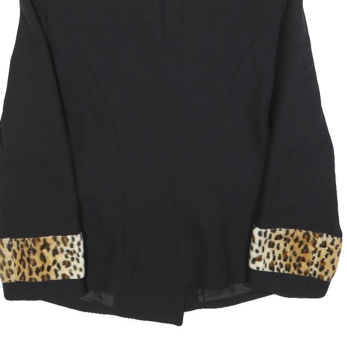 ALLUMETTE Womens Black Leopard Animal Print Button Jacket S Polyester Blend