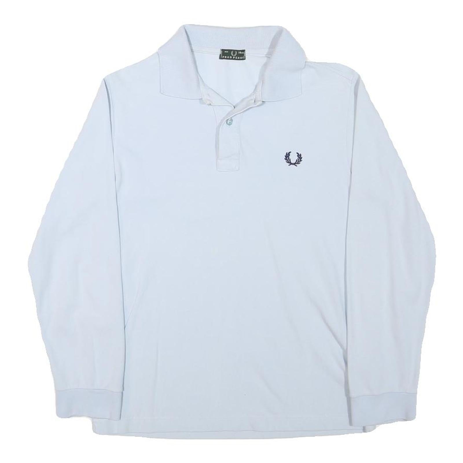 FRED PERRY Boys White Long Sleeve Plain Polo Shirt 14Y Cotton Blend Classic