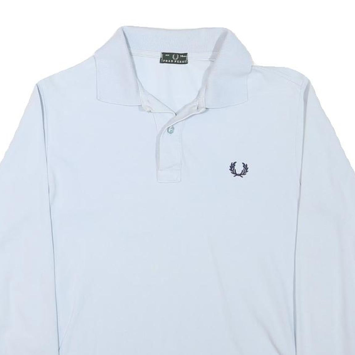 FRED PERRY Boys White Long Sleeve Plain Polo Shirt 14Y Cotton Blend Classic