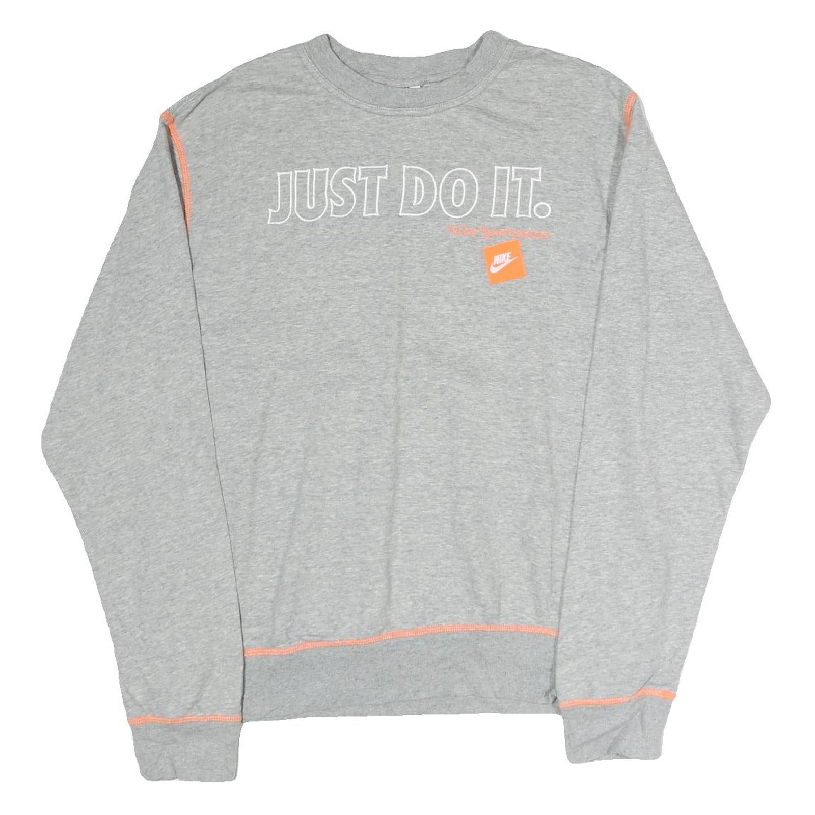 NIKE Mens Grey Sweatshirt Just Do It Crew Neck M Lightweight Cotton Pullover