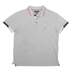 TOMMY HILFIGER Mens Grey Polo Shirt L Cotton Short Sleeve Slim Fit Classic