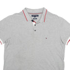 TOMMY HILFIGER Mens Grey Polo Shirt L Cotton Short Sleeve Slim Fit Classic