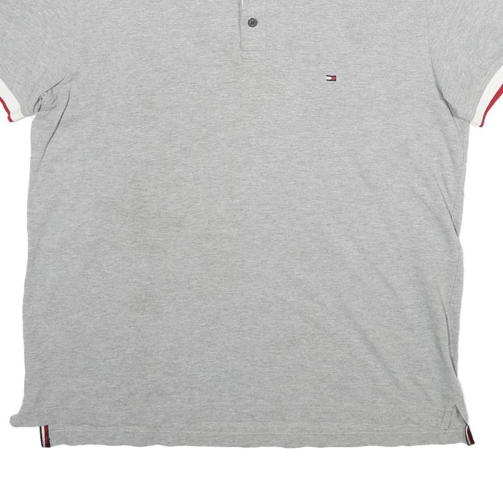 TOMMY HILFIGER Mens Grey Polo Shirt L Cotton Short Sleeve Slim Fit Classic