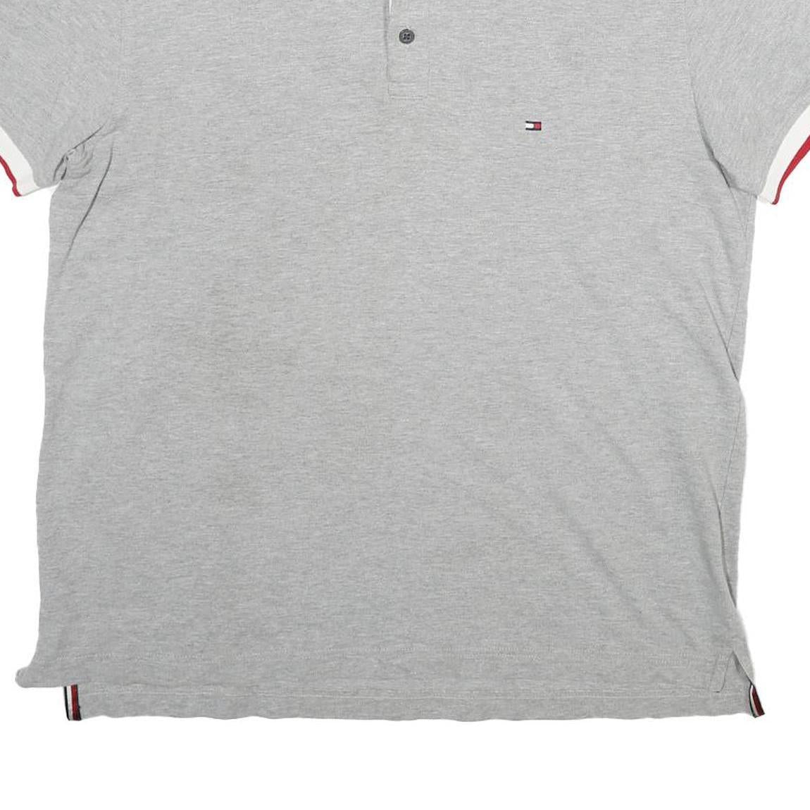 TOMMY HILFIGER Mens Grey Polo Shirt L Cotton Short Sleeve Slim Fit Classic