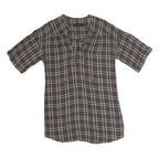 ZARA Womens Grey Red Black Checked V-Neck Short Sleeve Top XS Casual Everyday