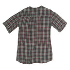 ZARA Womens Grey Red Black Checked V-Neck Short Sleeve Top XS Casual Everyday