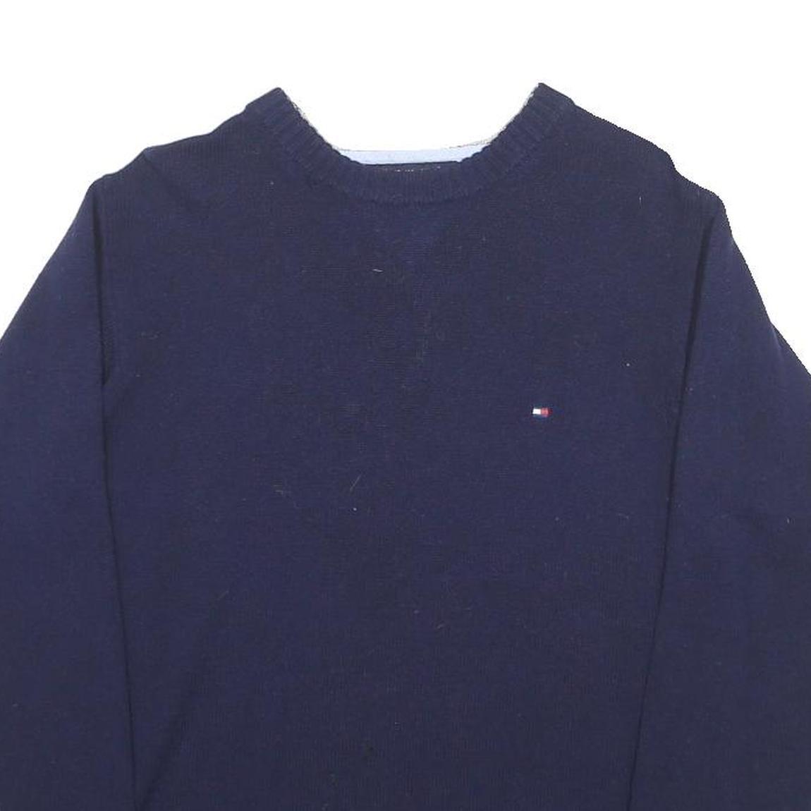 TOMMY HILFIGER Mens Navy Blue Crew Neck M Wool Blend Sweatshirt Pullover