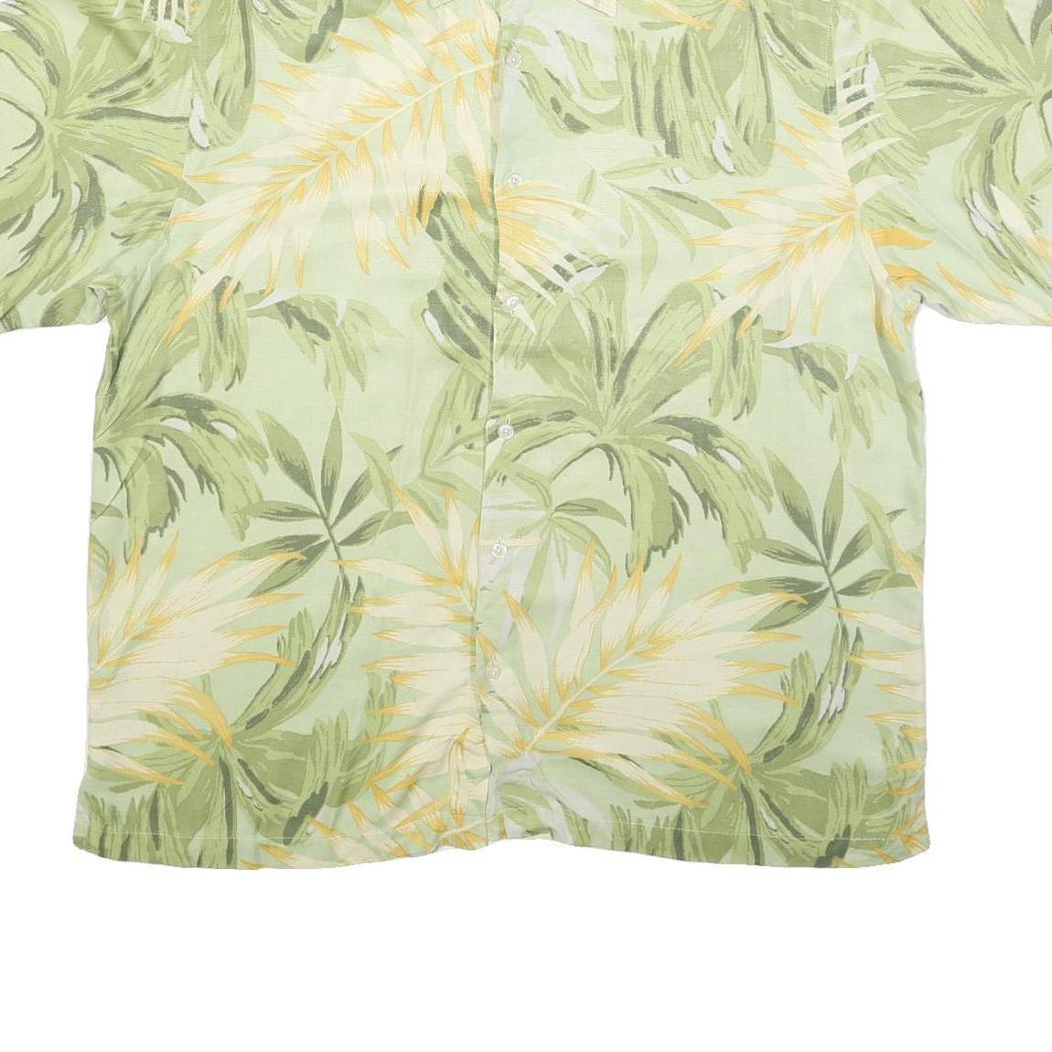 IZOD Mens Green & Yellow Silk Hawaiian Shirt XL Summer Beach Patterned Casual