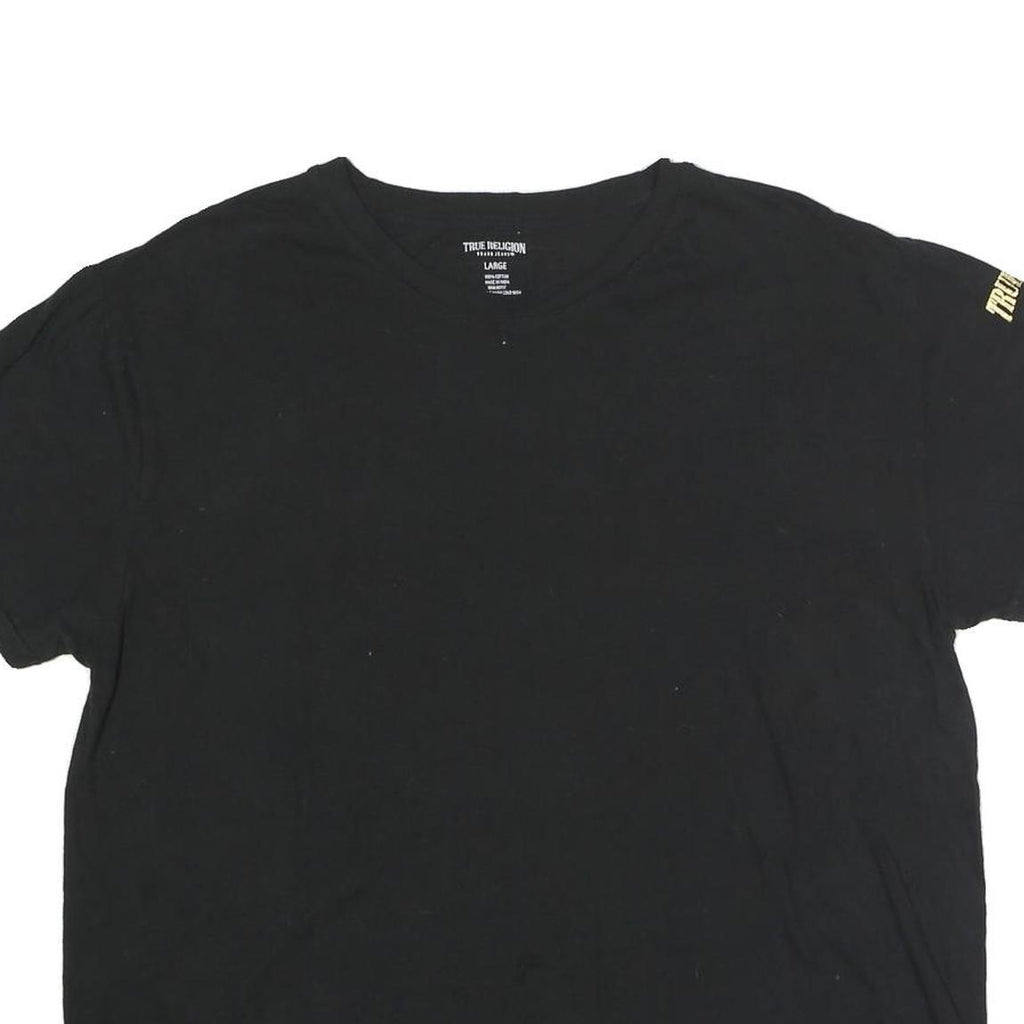 TRUE RELIGION Mens Black Gold Logo T-Shirt L Short Sleeve Crew Neck Cotton