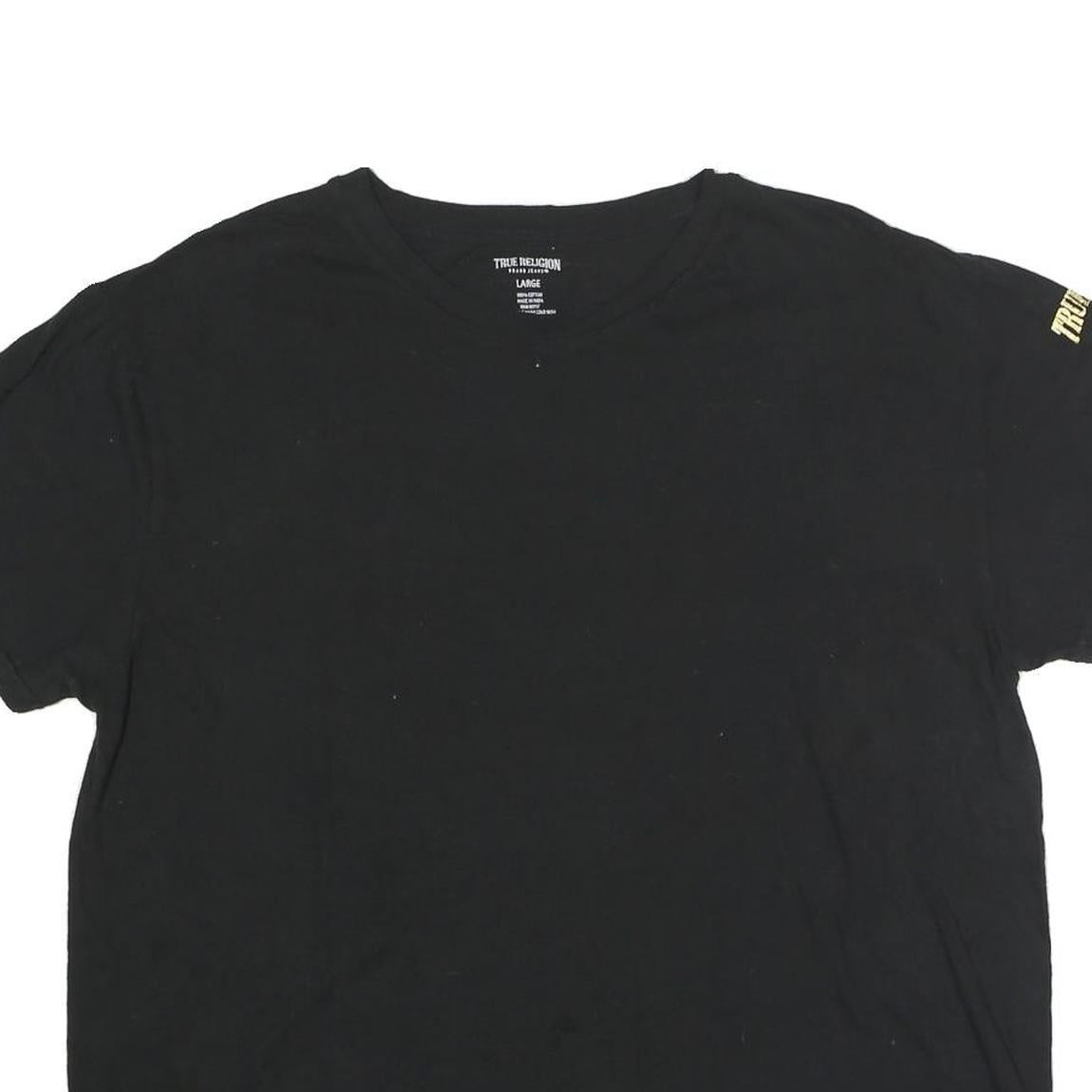 TRUE RELIGION Mens Black Gold Logo T-Shirt L Short Sleeve Crew Neck Cotton