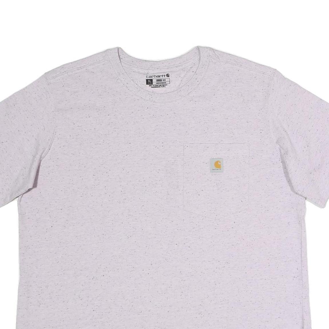 CARHARTT Womens White Speckled T-Shirt XL Short Sleeve Crew Neck Pocket Casual