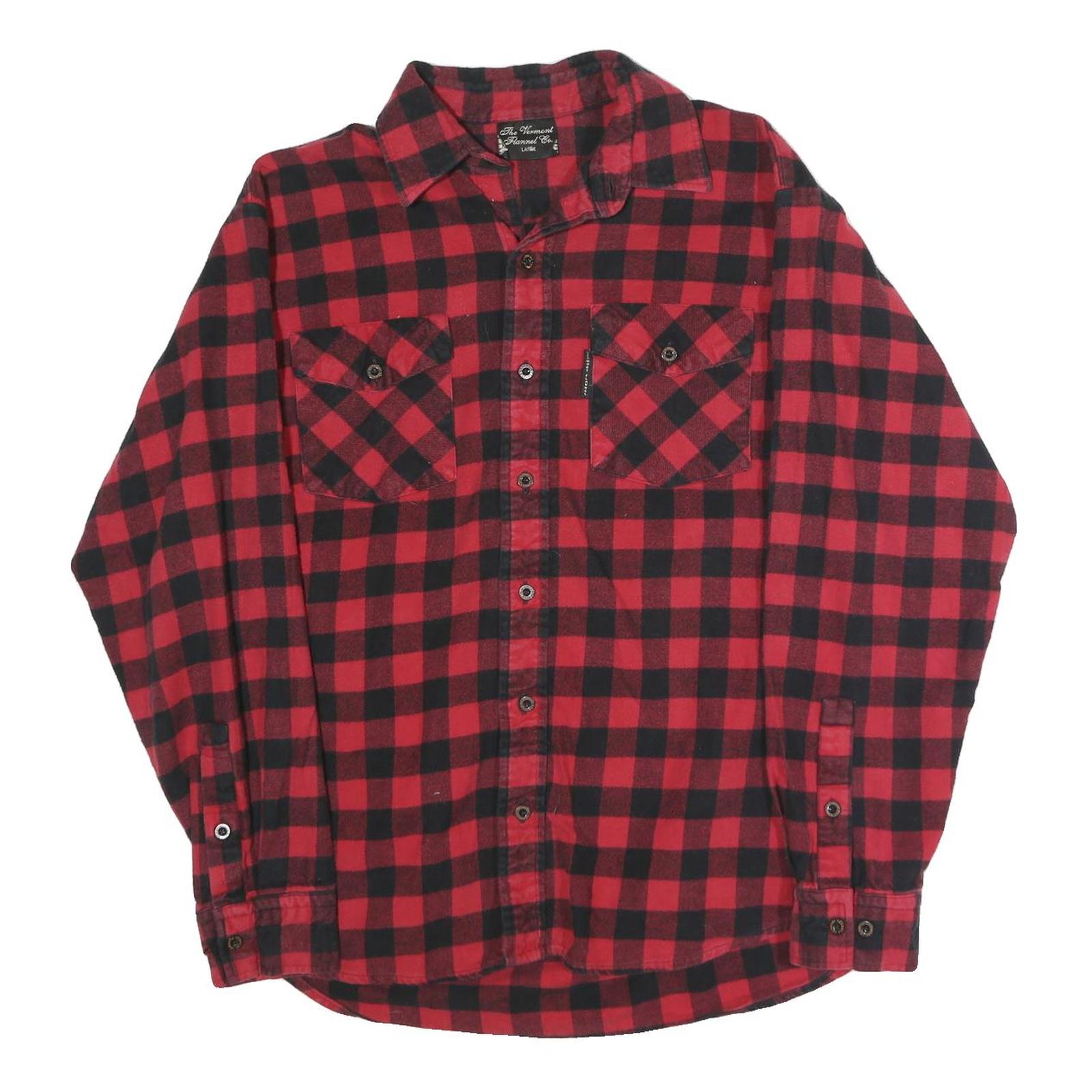 THYE VERMOUNT Mens Red & Black Check Flannel Shirt L Checked Cotton Blend Casual