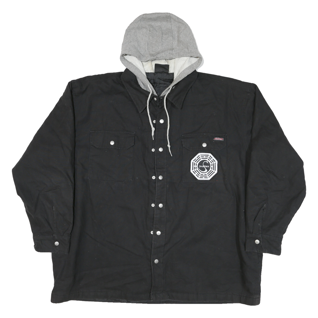 DICKIES Mens Black & Grey Hooded Zip Jacket 2XL Cotton Blend Workwear Casual