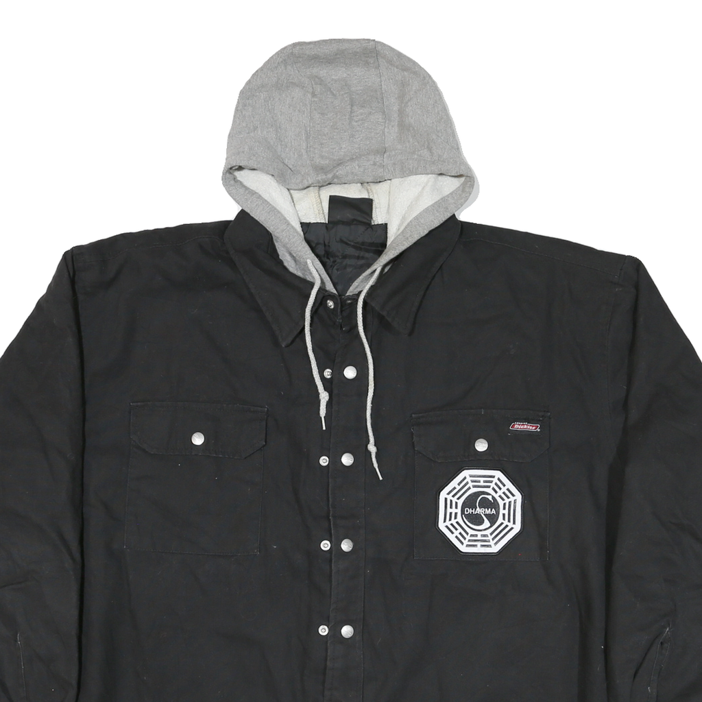 DICKIES Mens Black & Grey Hooded Zip Jacket 2XL Cotton Blend Workwear Casual
