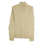 LAUREN RALPH LAUREN Womens Beige Patterned Jumper Zip Up Cable Knit S