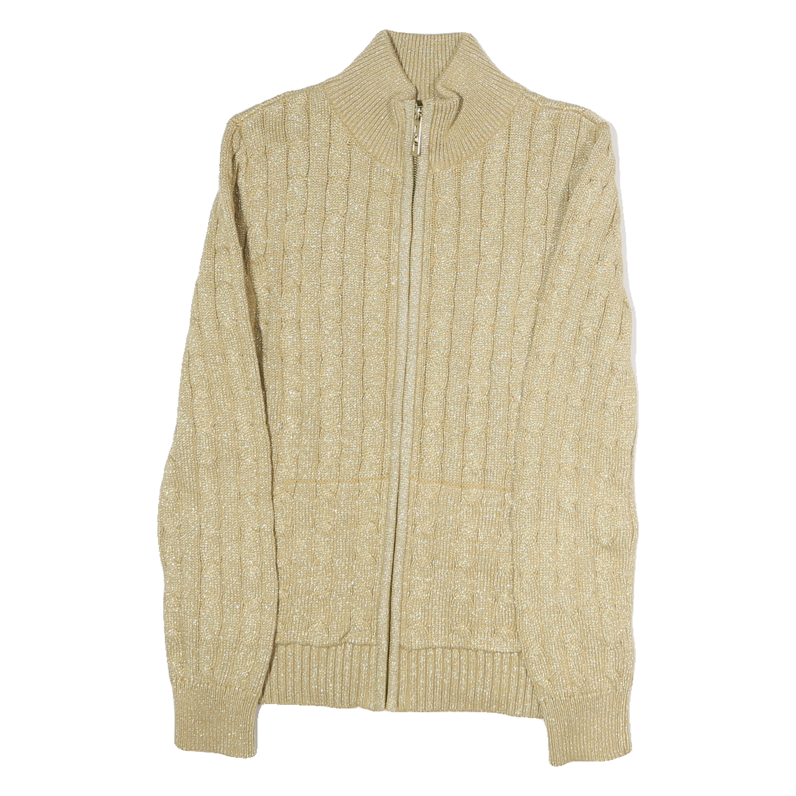 LAUREN RALPH LAUREN Womens Beige Patterned Jumper Zip Up Cable Knit S