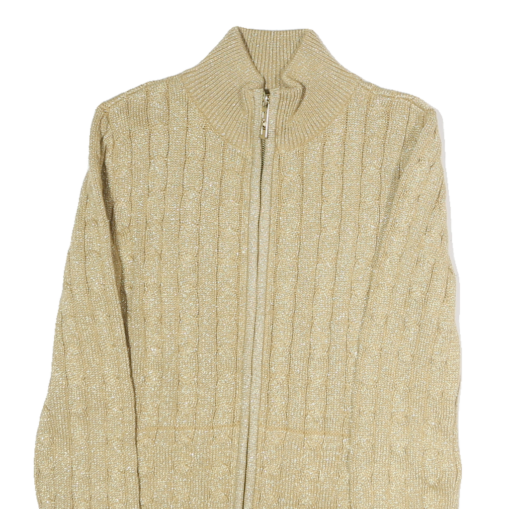 LAUREN RALPH LAUREN Womens Beige Patterned Jumper Zip Up Cable Knit S