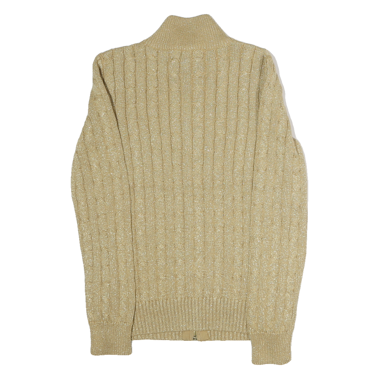 LAUREN RALPH LAUREN Womens Beige Patterned Jumper Zip Up Cable Knit S