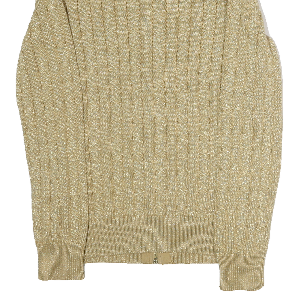 LAUREN RALPH LAUREN Womens Beige Patterned Jumper Zip Up Cable Knit S