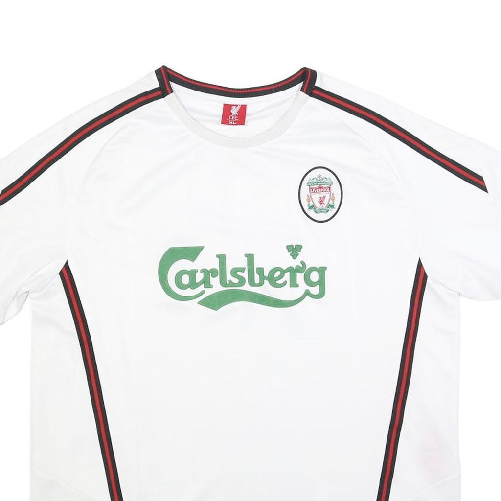 LFC Mens White Football T-Shirt XL Short Sleeve Crew Neck Carlsberg Logo