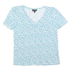 PHASE EIGHT Womens Blue & White Floral Cotton Blend Top Short Sleeve V-Neck UK