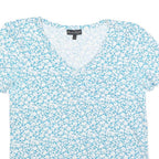 PHASE EIGHT Womens Blue & White Floral Cotton Blend Top Short Sleeve V-Neck UK