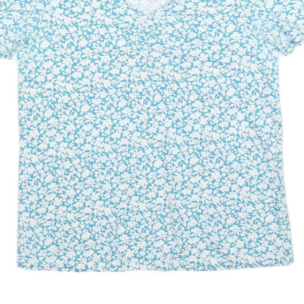 PHASE EIGHT Womens Blue & White Floral Cotton Blend Top Short Sleeve V-Neck UK