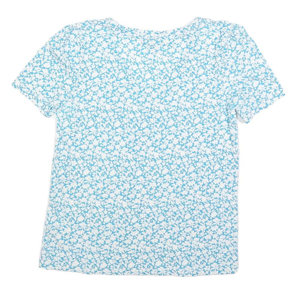 PHASE EIGHT Womens Blue & White Floral Cotton Blend Top Short Sleeve V-Neck UK