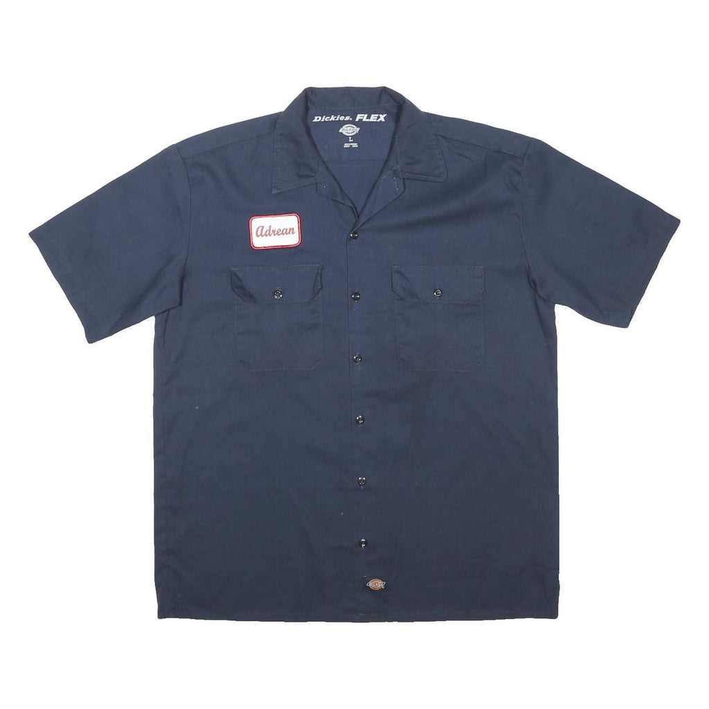DICKIES Mens Navy Work Shirt L Polyester Blend Short Sleeve Button Front