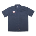 DICKIES Mens Navy Work Shirt L Polyester Blend Short Sleeve Button Front