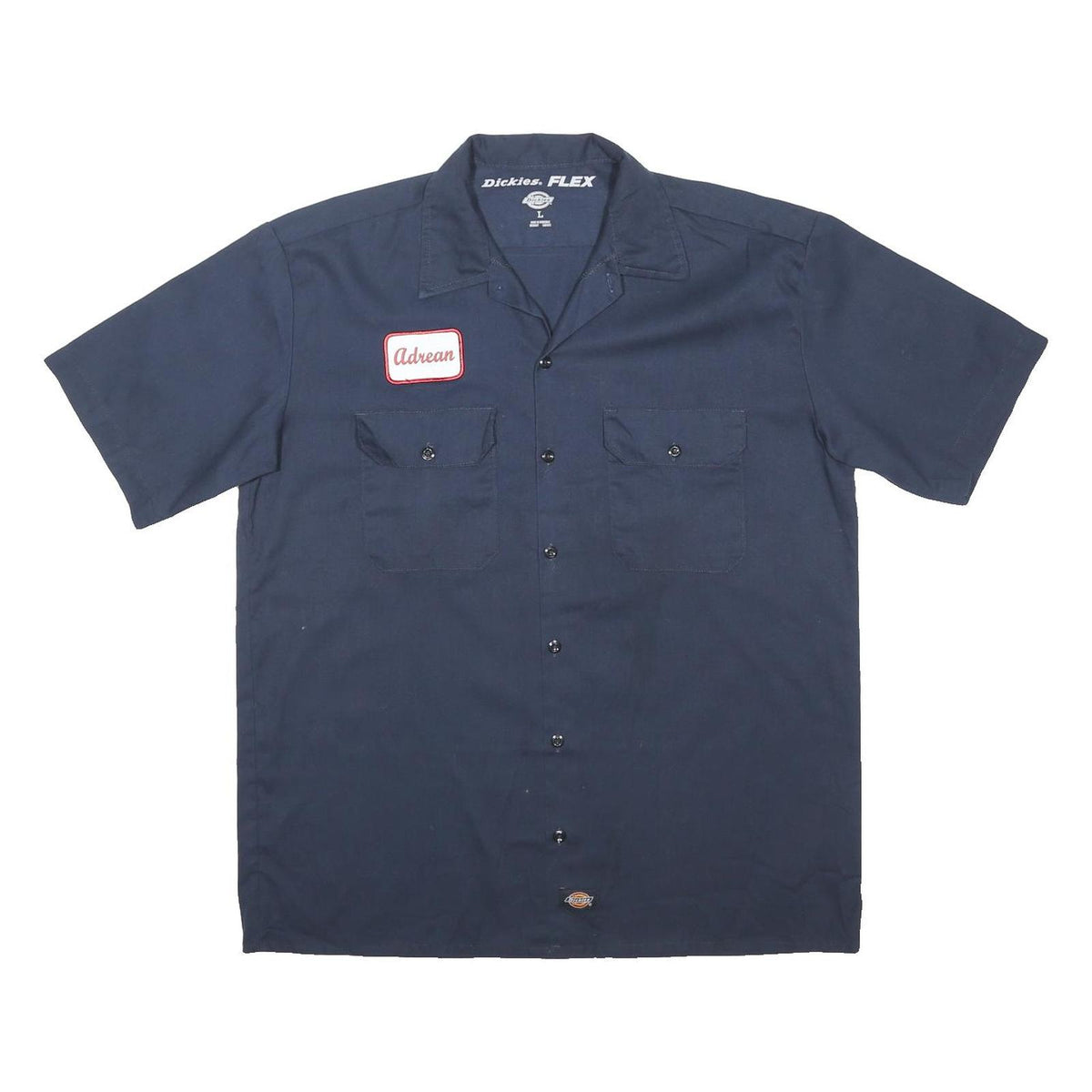 DICKIES Mens Navy Work Shirt L Polyester Blend Short Sleeve Button Front