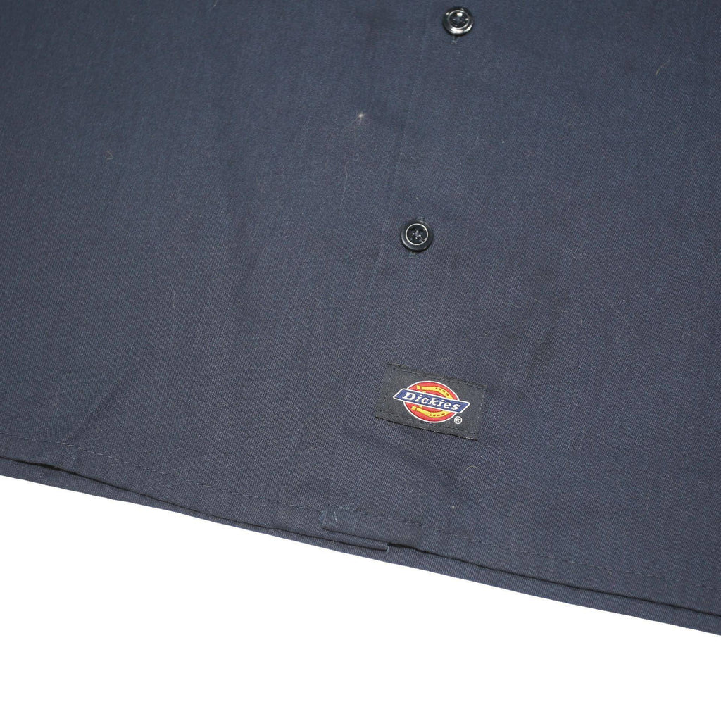 DICKIES Mens Navy Work Shirt L Polyester Blend Short Sleeve Button Front