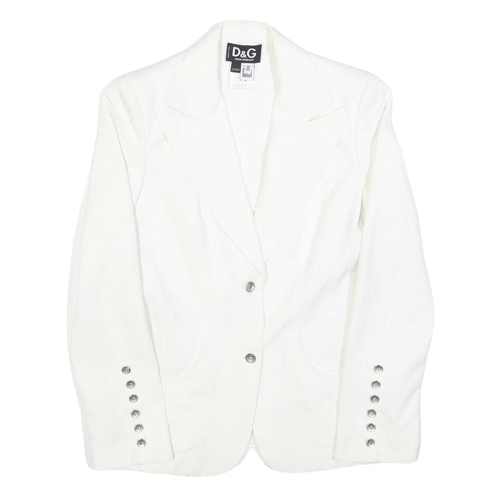 DOLCE & GABBANA Womens White Single Breasted Jacket S Cotton Blend Classic