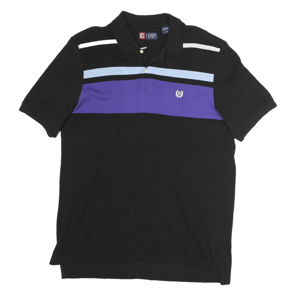 CHAPS Mens Black & Purple Cotton Short Sleeve Polo Shirt L Classic Stripe Design
