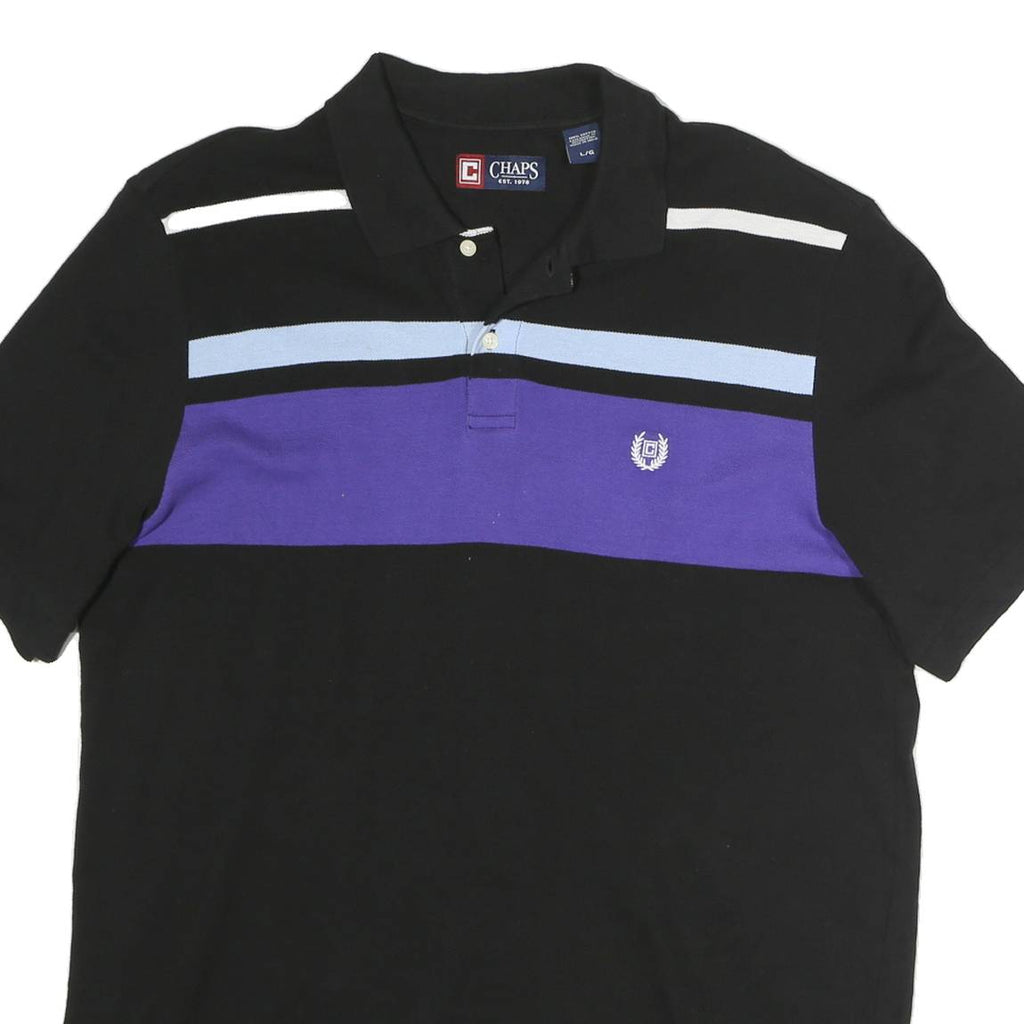 CHAPS Mens Black & Purple Cotton Short Sleeve Polo Shirt L Classic Stripe Design