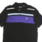 CHAPS Mens Black & Purple Cotton Short Sleeve Polo Shirt L Classic Stripe Design