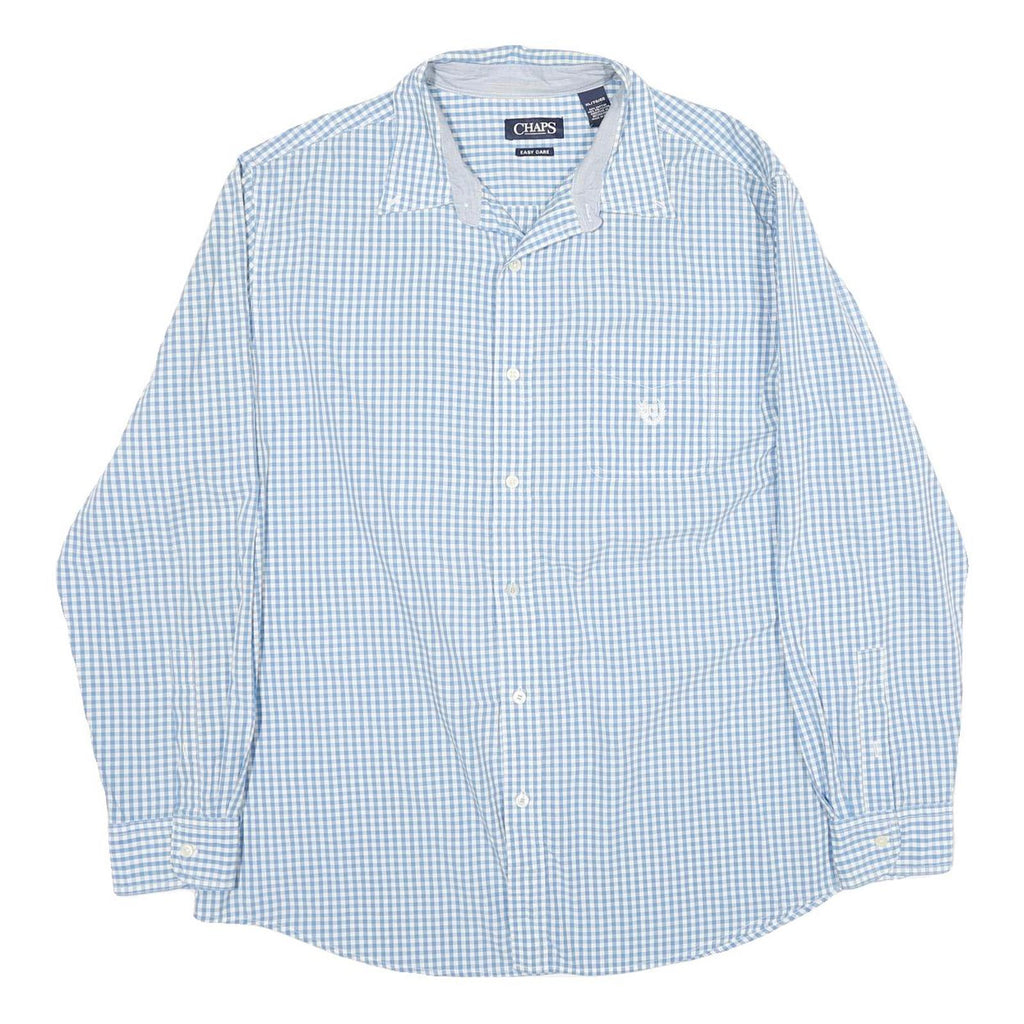 CHAPS Mens Blue & White Check Shirt XL Long Sleeve Cotton Casual Classic
