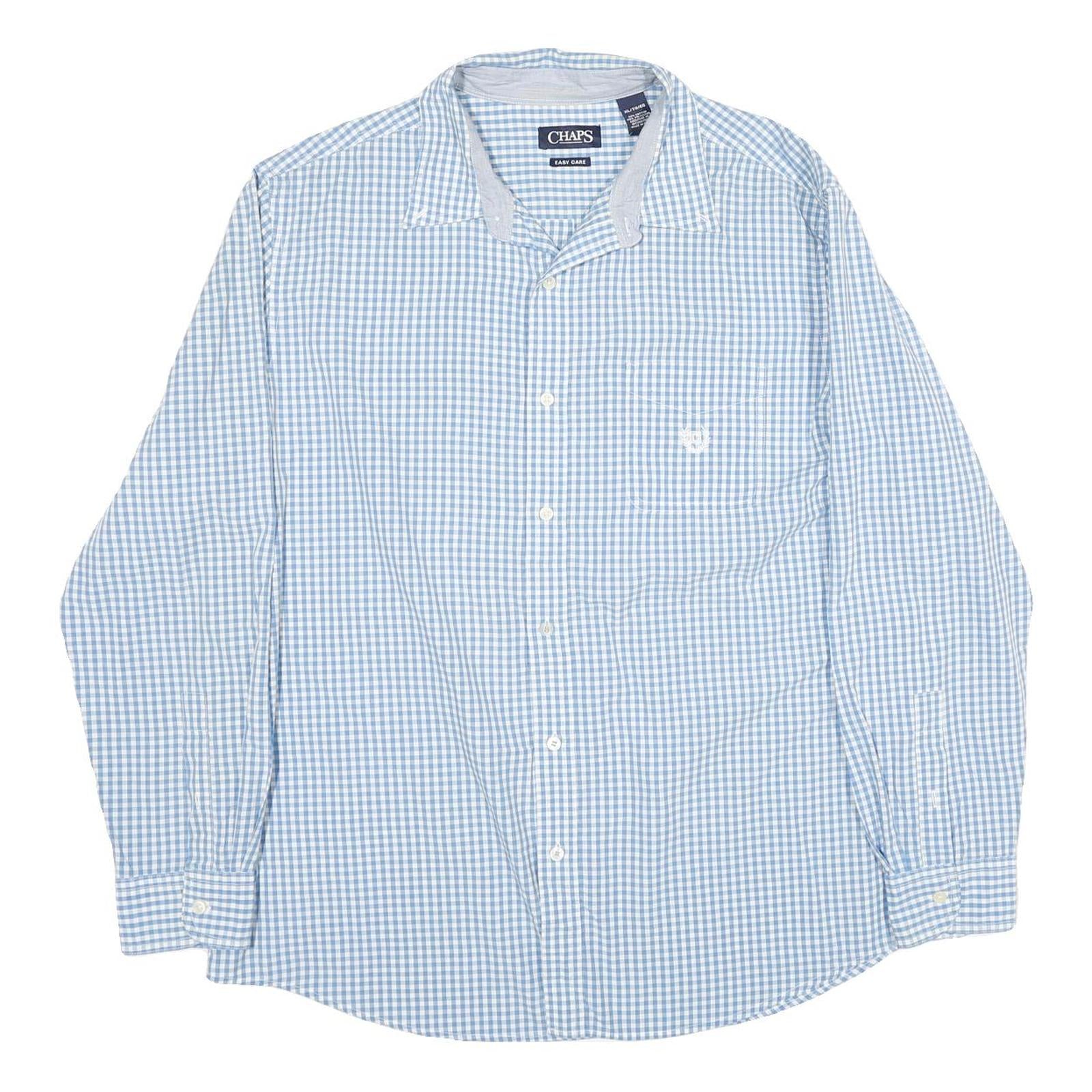 CHAPS Mens Blue & White Check Shirt XL Long Sleeve Cotton Casual Classic