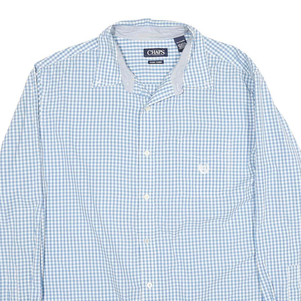 CHAPS Mens Blue & White Check Shirt XL Long Sleeve Cotton Casual Classic