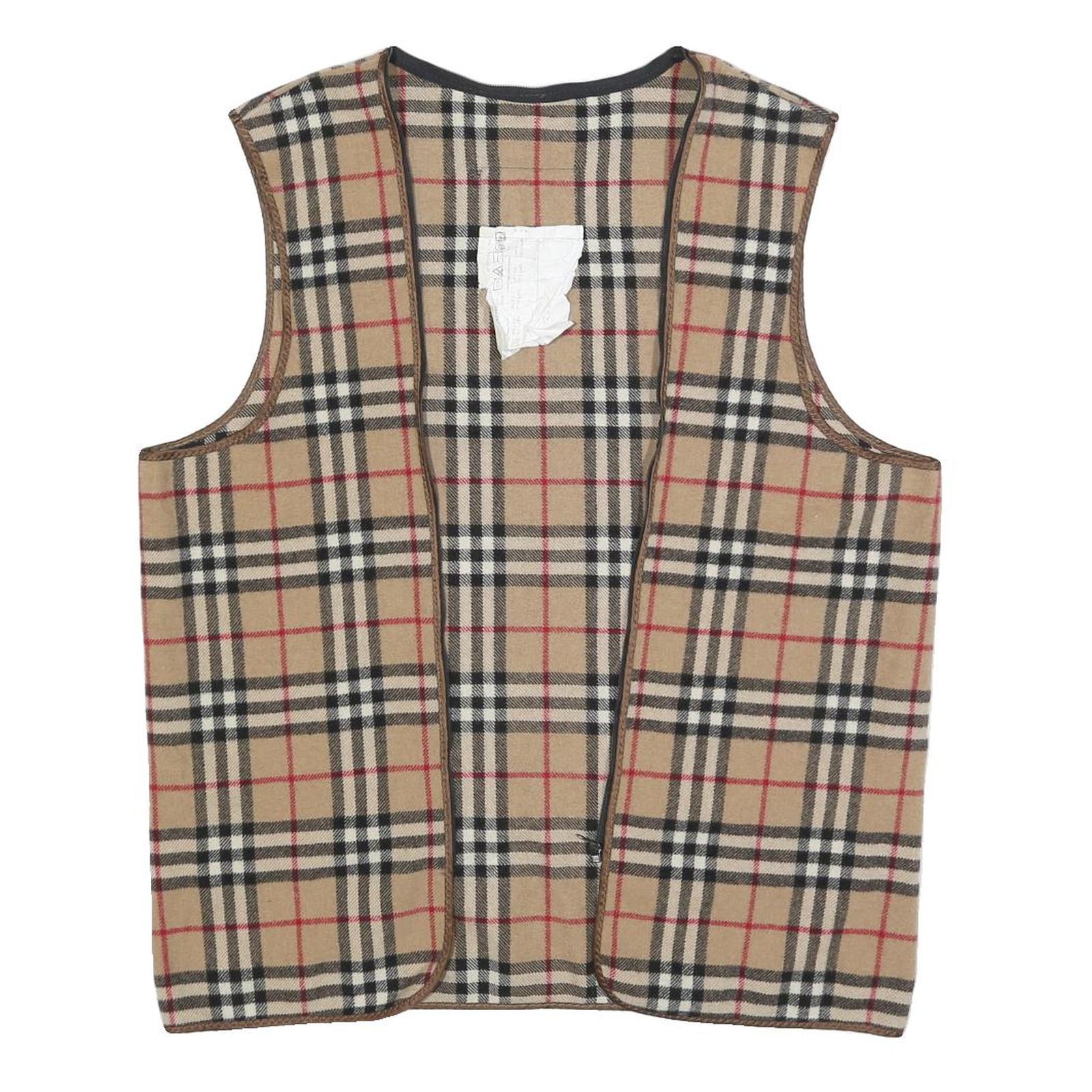 BURBERRY Womens Beige Classic Check Wool Blend Vest Jacket Lining S Sleeveless