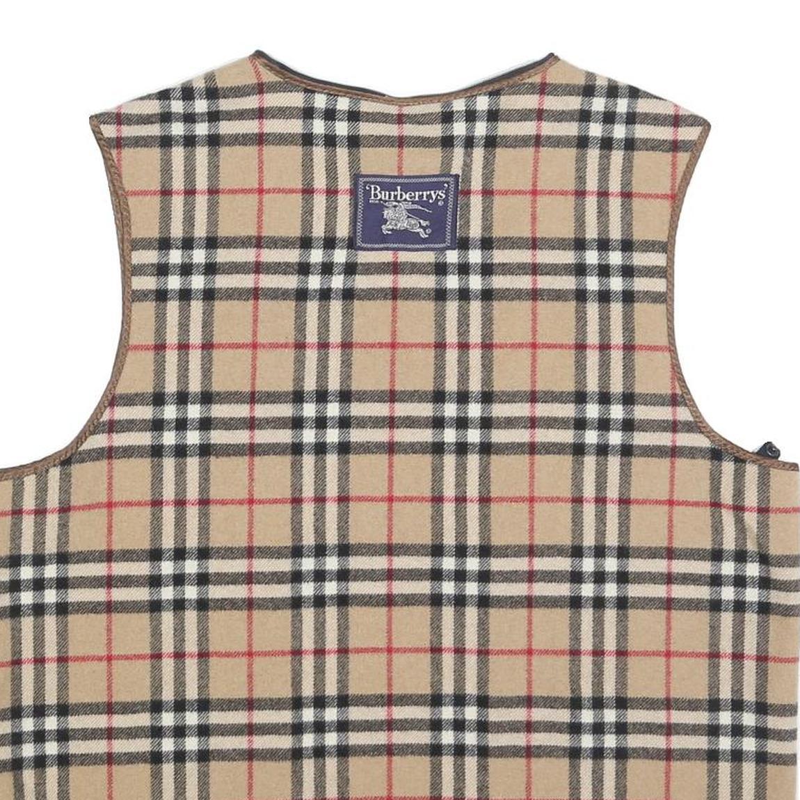 BURBERRY Womens Beige Classic Check Wool Blend Vest Jacket Lining S Sleeveless