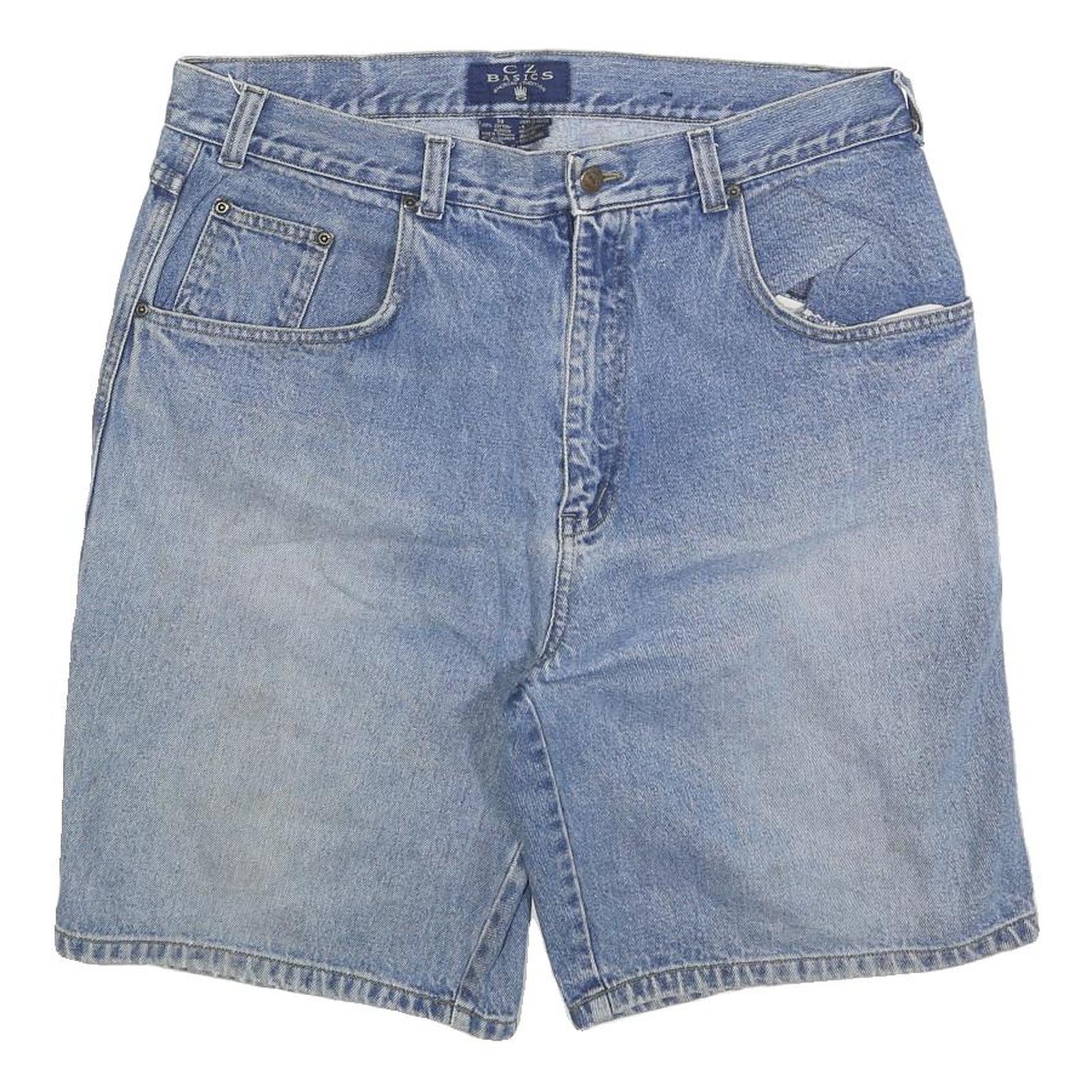 CZ BASICS Mens Shorts Blue Denim XL W38 Casual Cotton Blend Relaxed Fit