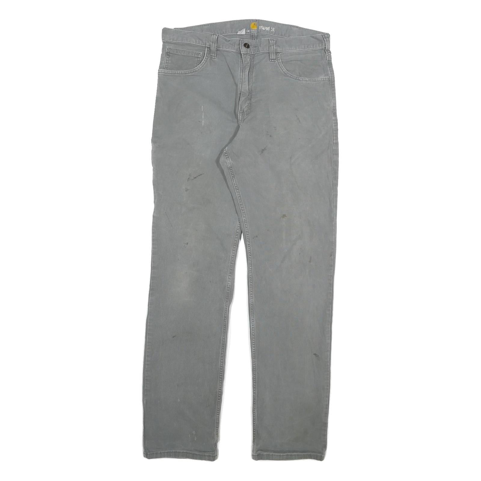 CARHARTT Mens Relaxed Grey Cotton Blend Zip Trousers W34 L34 Casual Workwear